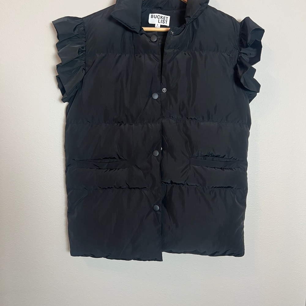 BUCKETLIST Black Quilted Puffer Vest Ruffles